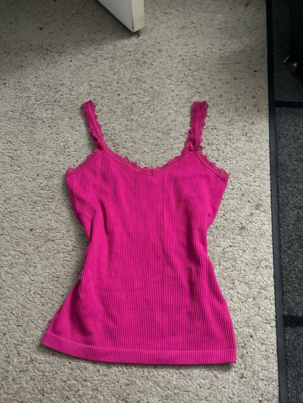 Ribbed Lace-Trim Cami Tank - Fuchsia